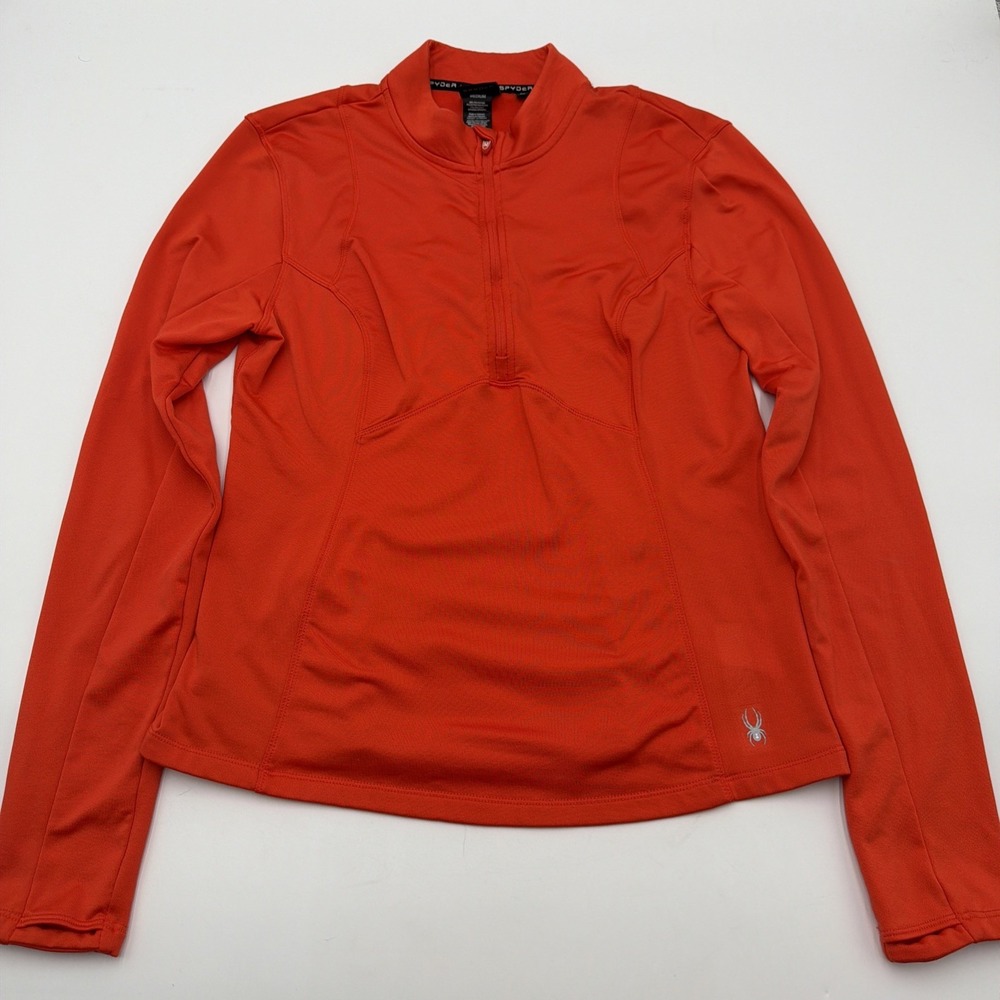 Spyder Active Womens Medium Pullover Long Sleeve Bright Reddish Orange Mock Neck